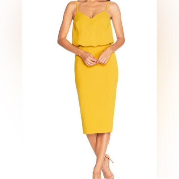 Dress the Population Dresses & Skirts - Dress the Population Marigold Yellow Alondra Blouson Sheath Dress Size XS NWT'S